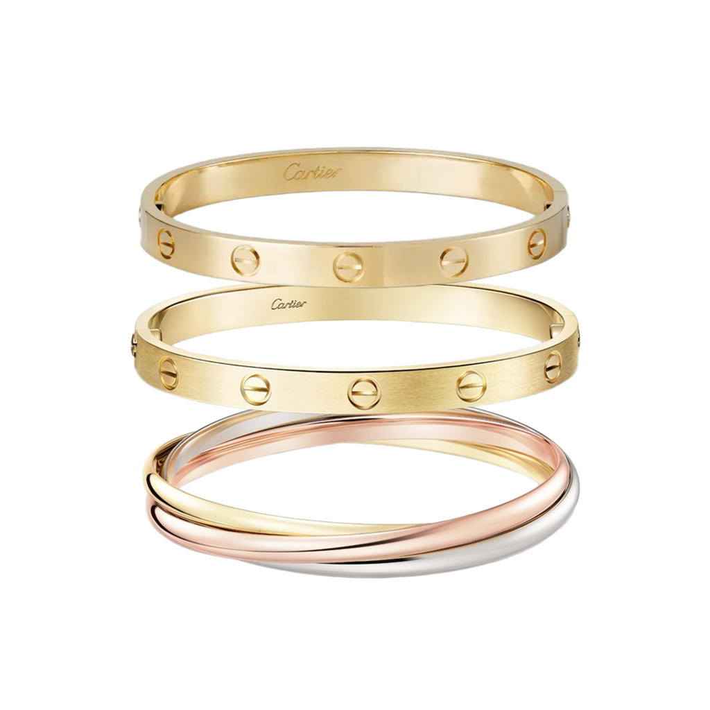 3-PIECE CARthtTIER STACK LOVE, YELLOW GOLD BRACELET