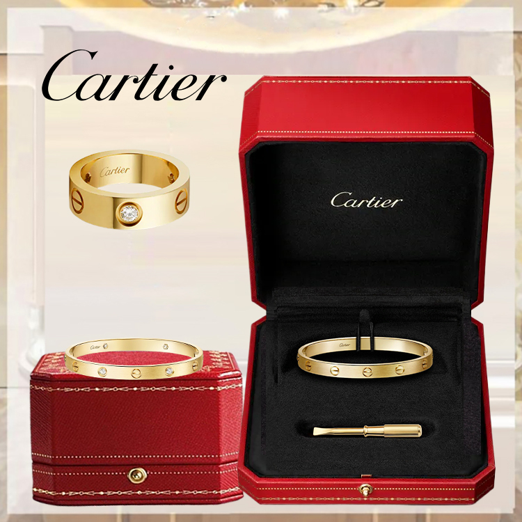 3‑Piece Carthttier Stack – Love, Yellow Gold Brushed & Diamonds