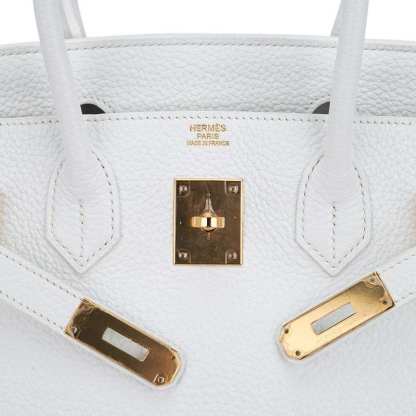 Birkin 30 Bag White Clemence Leather with Gold Hardware
