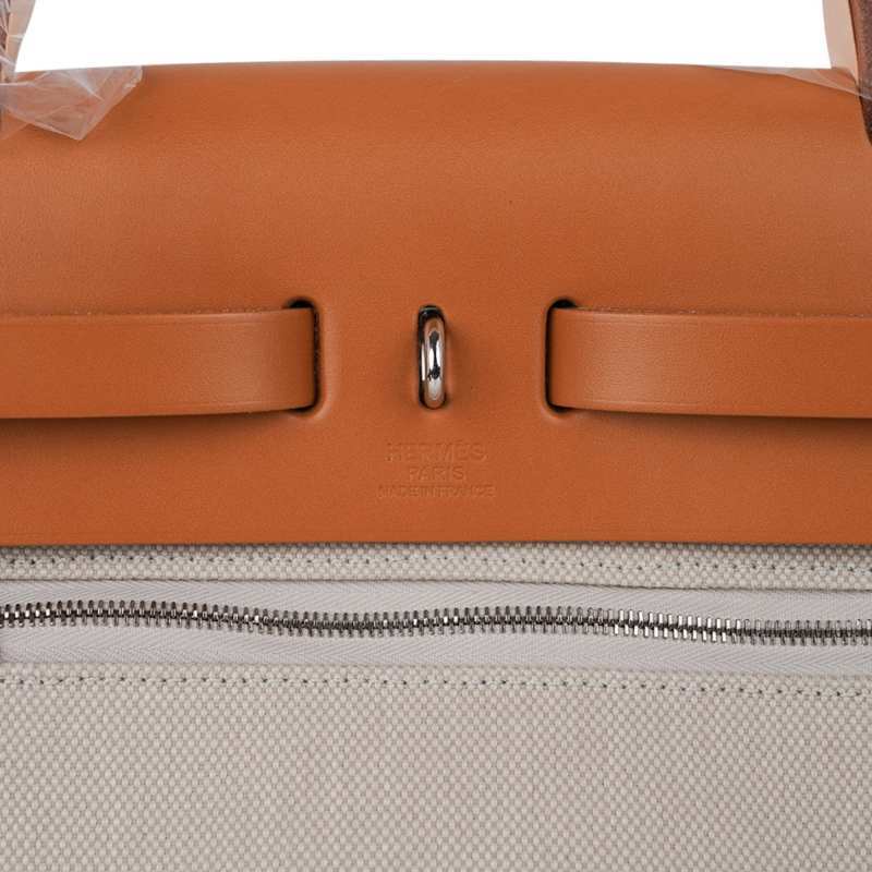 Herbag Zip 31 Bag Beton Toile Militaire / Natural Sable Leather Palladium New w/Box