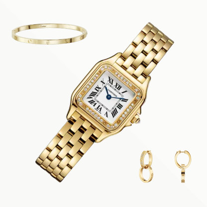 3‑Piece Carthttier Stack –Panthère, Yellow Gold, Diamonds