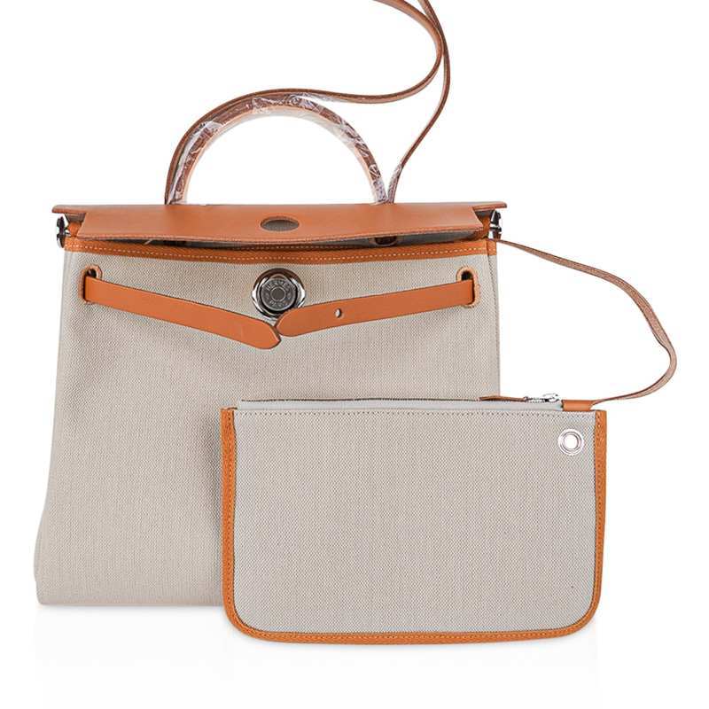 Herbag Zip 31 Bag Beton Toile Militaire / Natural Sable Leather Palladium New w/Box