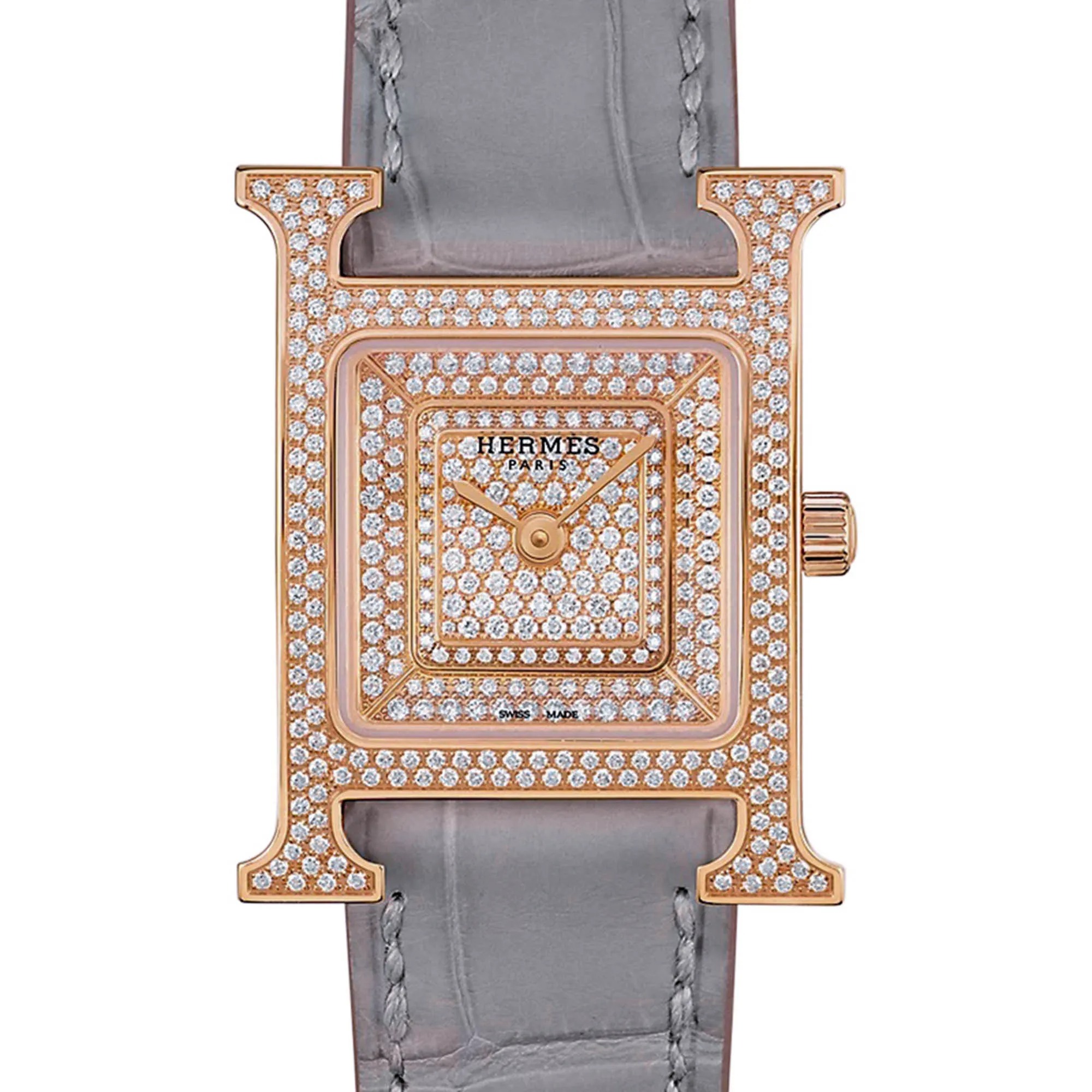 Herthtmes Heure H Watch Small Model 25 MM Diamonds and Rose Gold