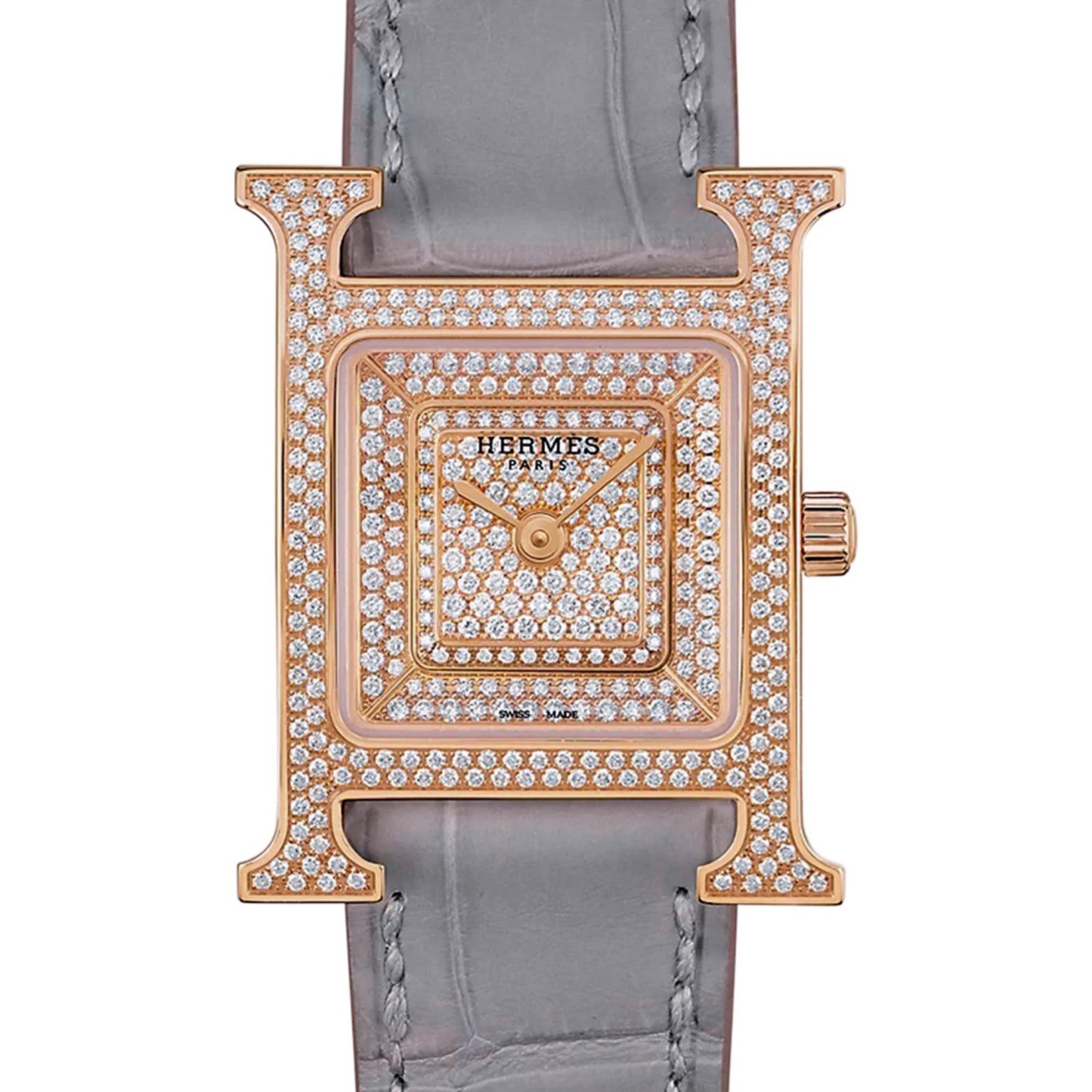 Herthtmes Heure H Watch Small Model 25 MM Diamonds and Rose Gold