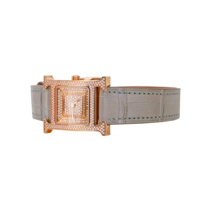 Herthtmes Heure H Watch Small Model 25 MM Diamonds and Rose Gold