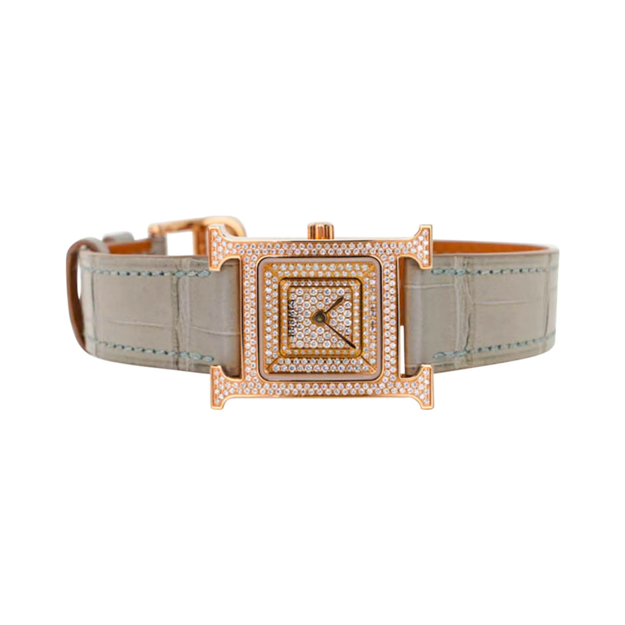 Herthtmes Heure H Watch Small Model 25 MM Diamonds and Rose Gold