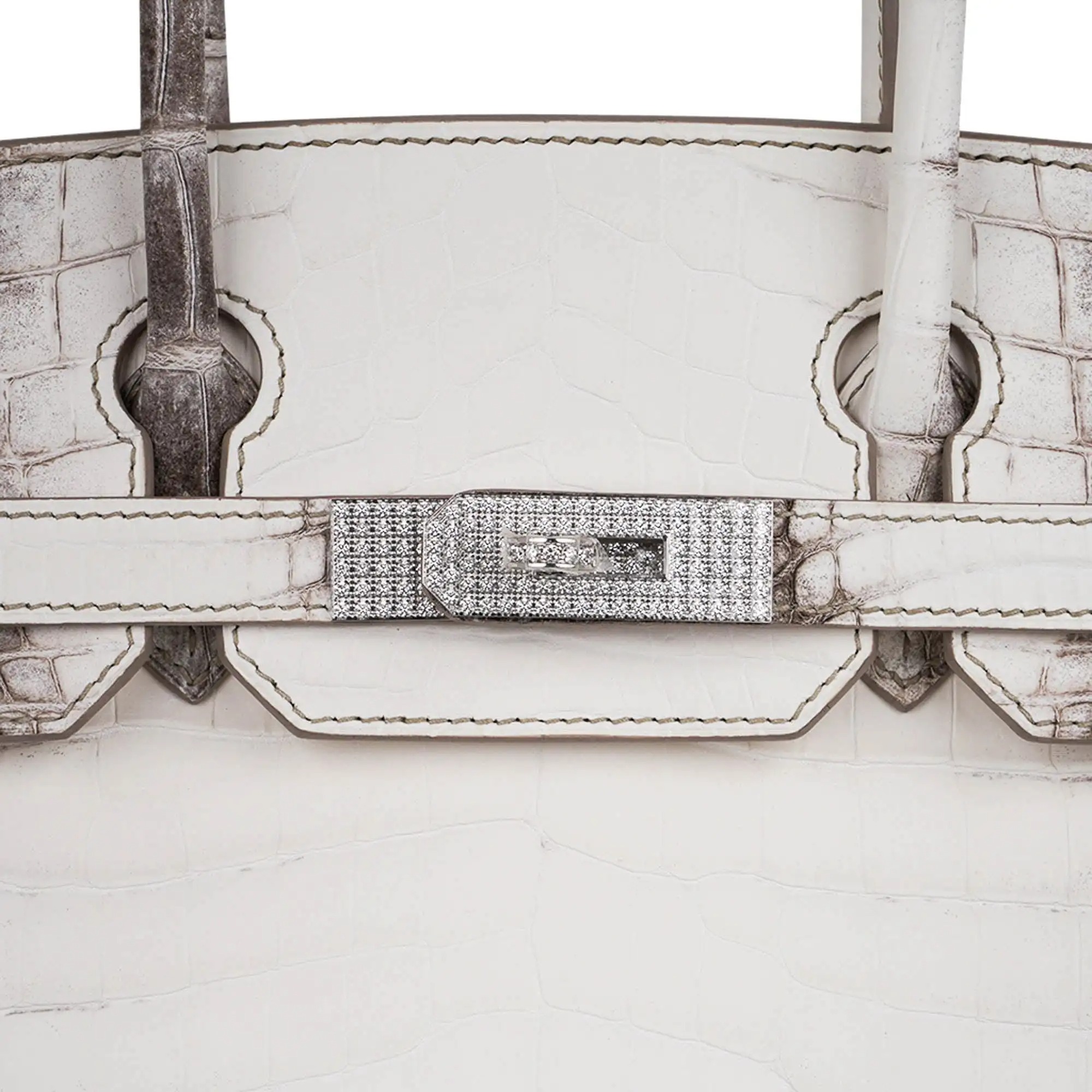 Herthtmes Birkin 30 Bag Diamond Himalaya Blanc Matte Niloticus Crocodile with 18k White Gold Hardware