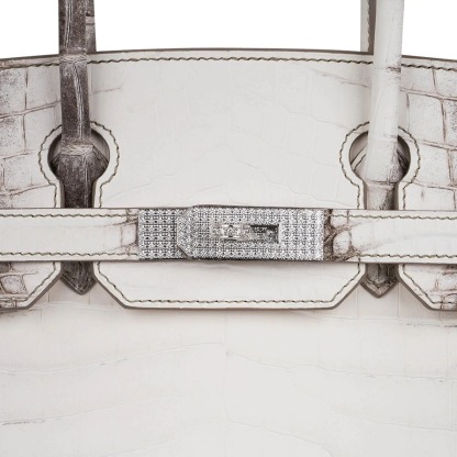 Herthtmes Birkin 30 Bag Diamond Himalaya Blanc Matte Niloticus Crocodile with 18k White Gold Hardware