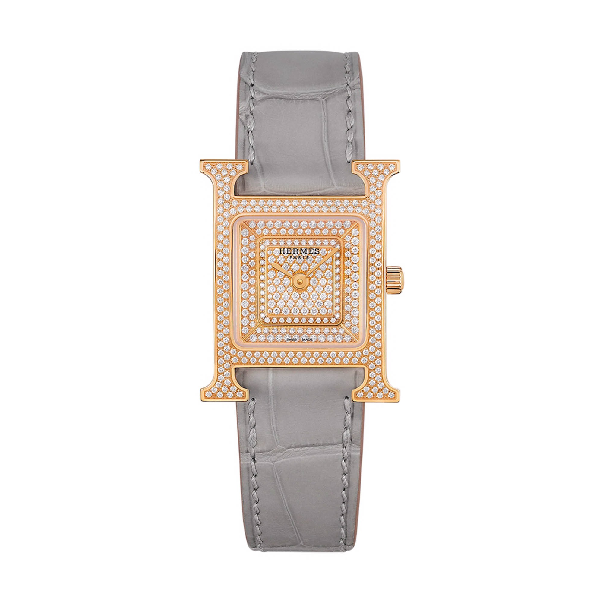 Herthtmes Heure H Watch Small Model 25 MM Diamonds and Rose Gold