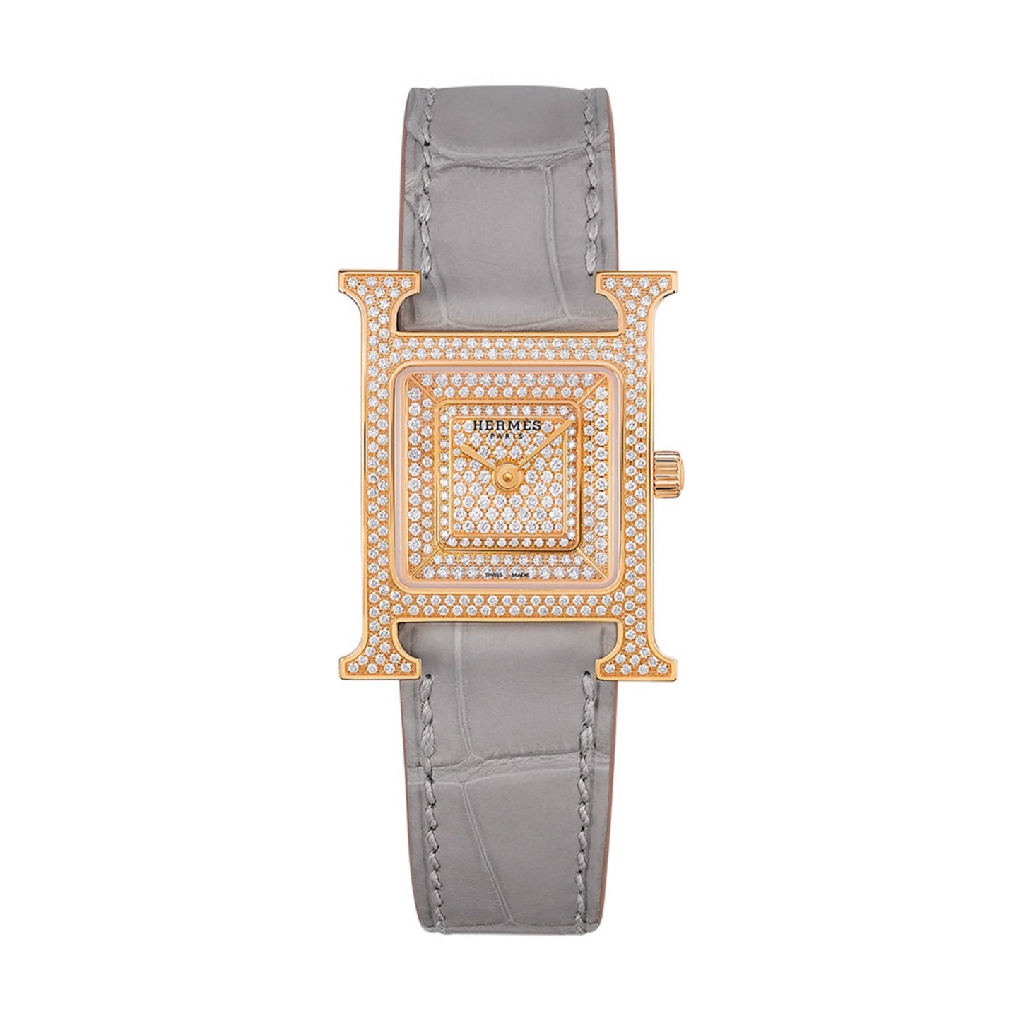 Herthtmes Heure H Watch Small Model 25 MM Diamonds and Rose Gold