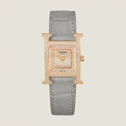 Herthtmes Heure H Watch Small Model 25 MM Diamonds and Rose Gold