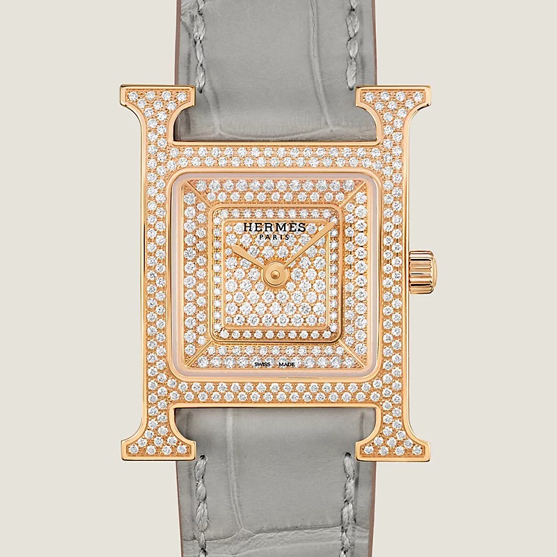 Herthtmes Heure H Watch Small Model 25 MM Diamonds and Rose Gold