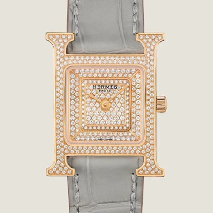 Herthtmes Heure H Watch Small Model 25 MM Diamonds and Rose Gold