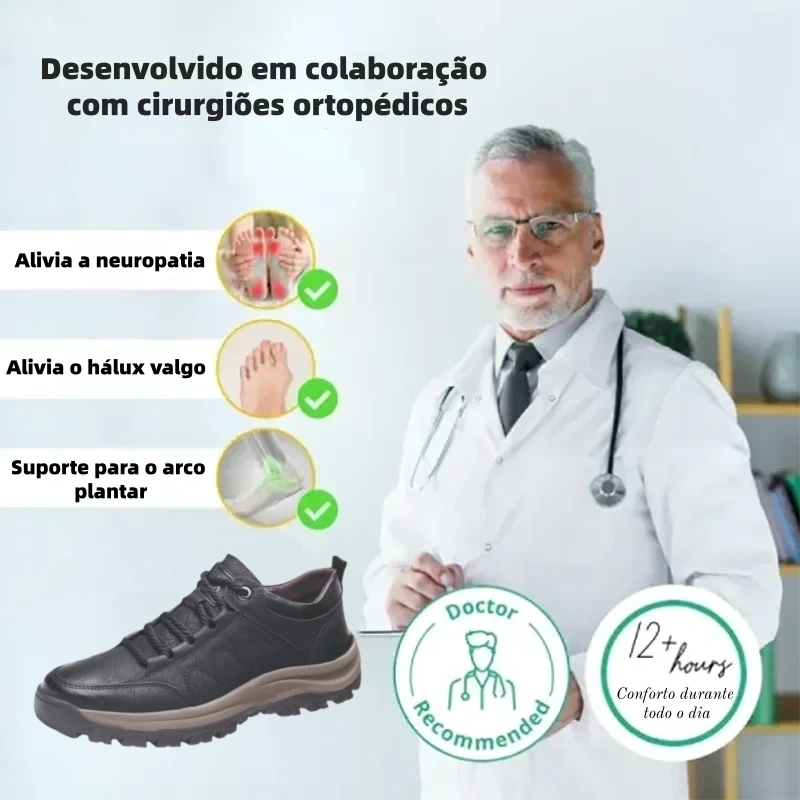 【🎁 Apenas hoje: 60% de desconto - Não perca!】 Sapatos de couro ortopédicos ergonómicos - Couro australiano premium + Costura à mão 👞