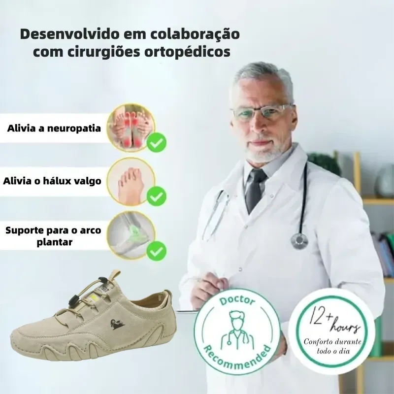 【🎁 Apenas hoje: 60% de desconto - Não perca!】 Sapatos de couro ortopédicos ergonómicos - Couro australiano premium + Costura à mão 👞
