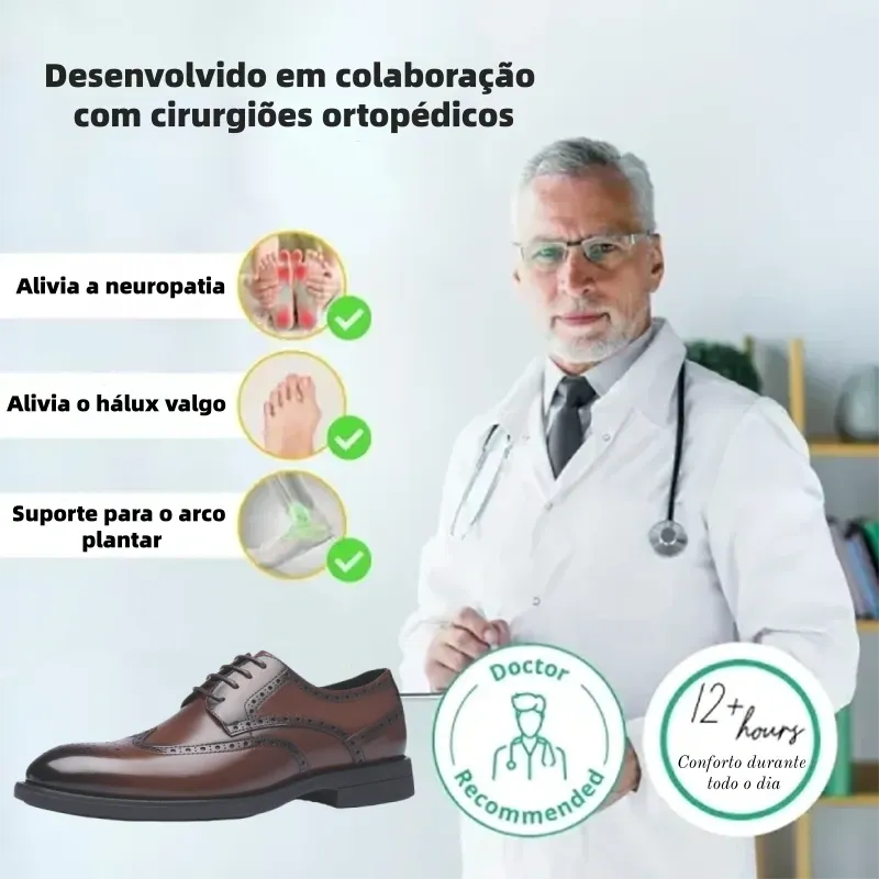 【🎁 Apenas hoje: 60% de desconto - Não perca!】 Sapatos de couro ortopédicos ergonómicos - Couro australiano premium + Costura à mão 👞