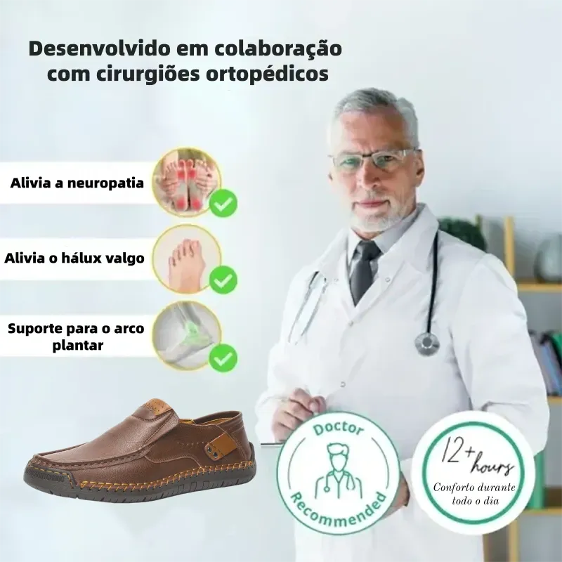 【🎁 Apenas hoje: 60% de desconto - Não perca!】 Sapatos de couro ortopédicos ergonómicos - Couro australiano premium + Costura à mão 👞