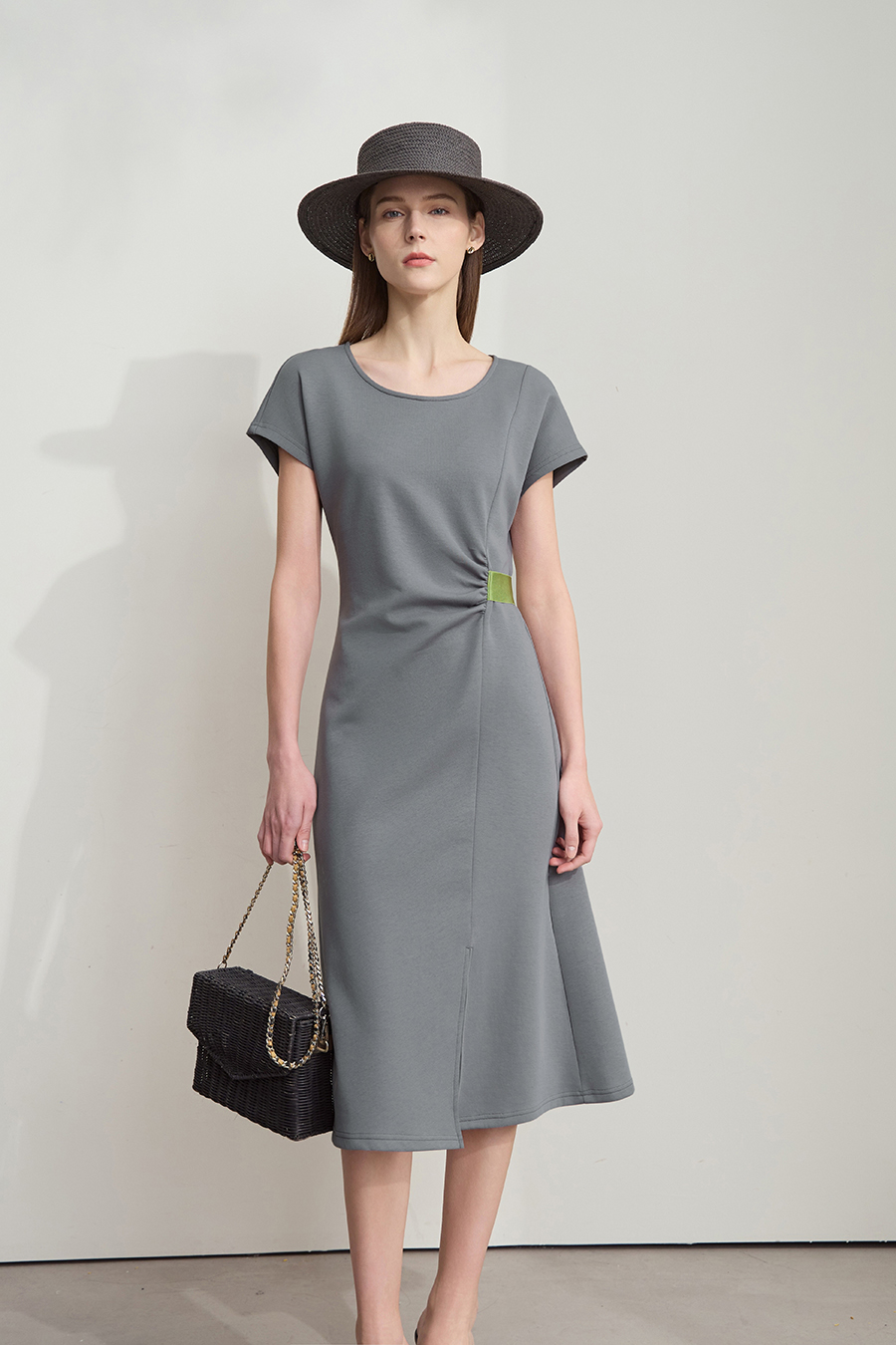 Waist-defined Slit Dress