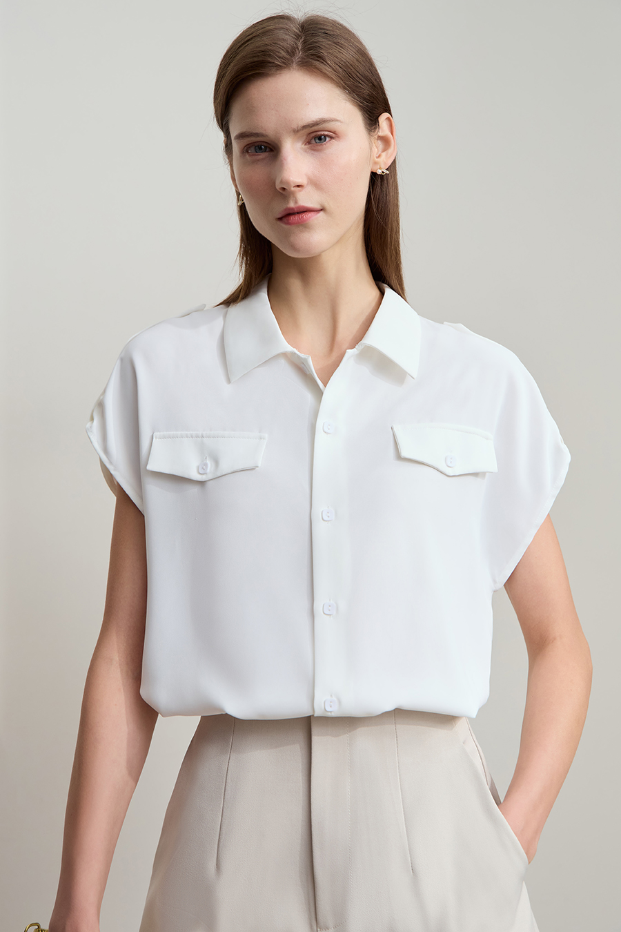 Collared Dolman Sleeve Chiffon Blouse|AMII