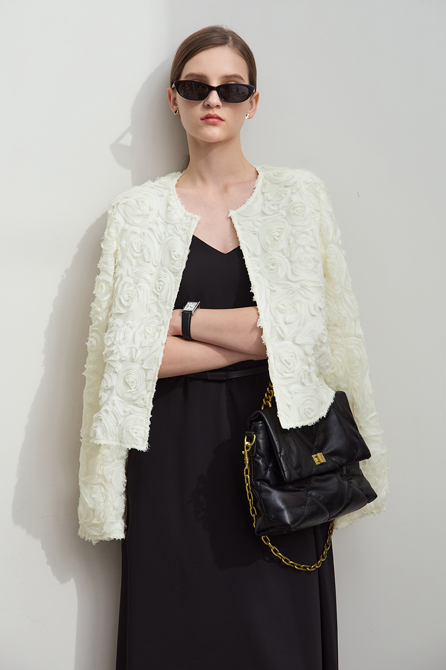 Three - dimensional Flower Crew Neck Jacket|AMII-AMII.com