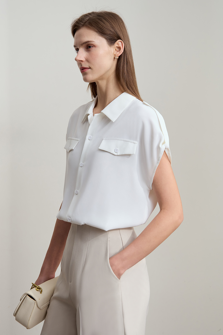 Collared Dolman Sleeve Chiffon Blouse|AMII