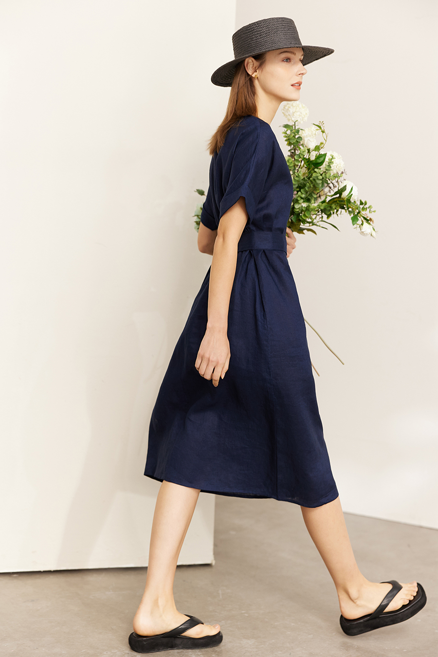 Belted Linen & Ramie Dress