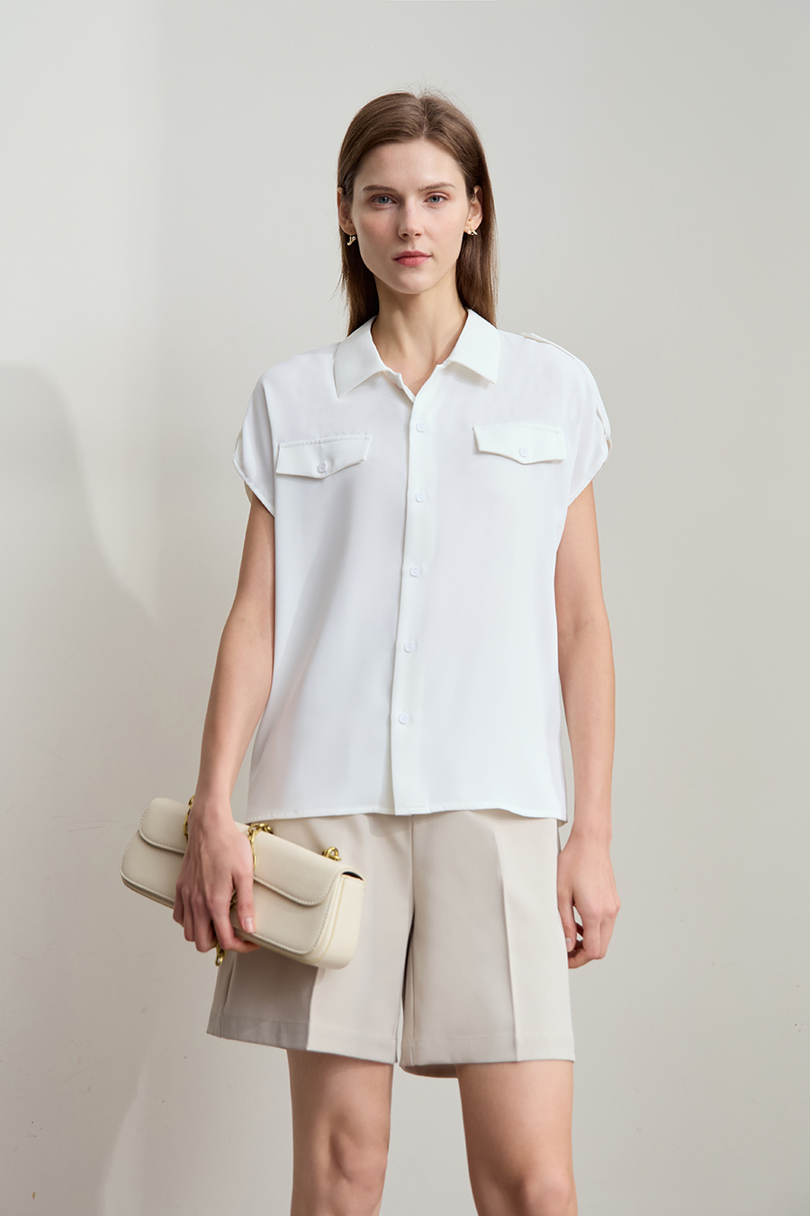 Collared Dolman Sleeve Chiffon Blouse|AMII