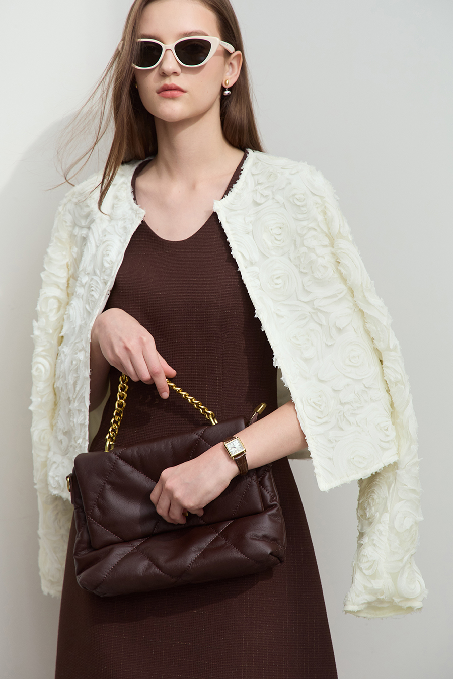 Three - dimensional Flower Crew Neck Jacket|AMII-AMII.com