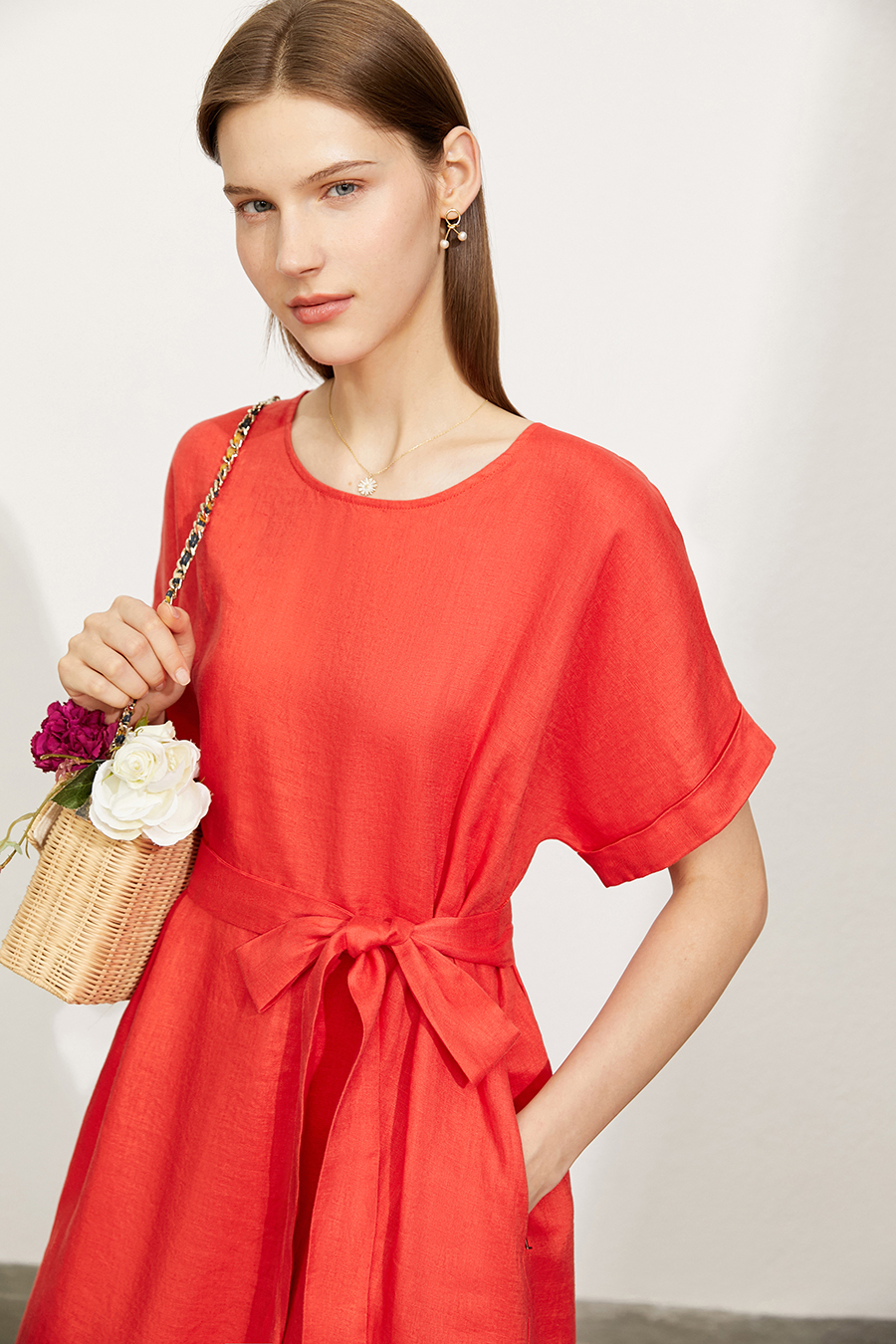 Belted Linen & Ramie Dress
