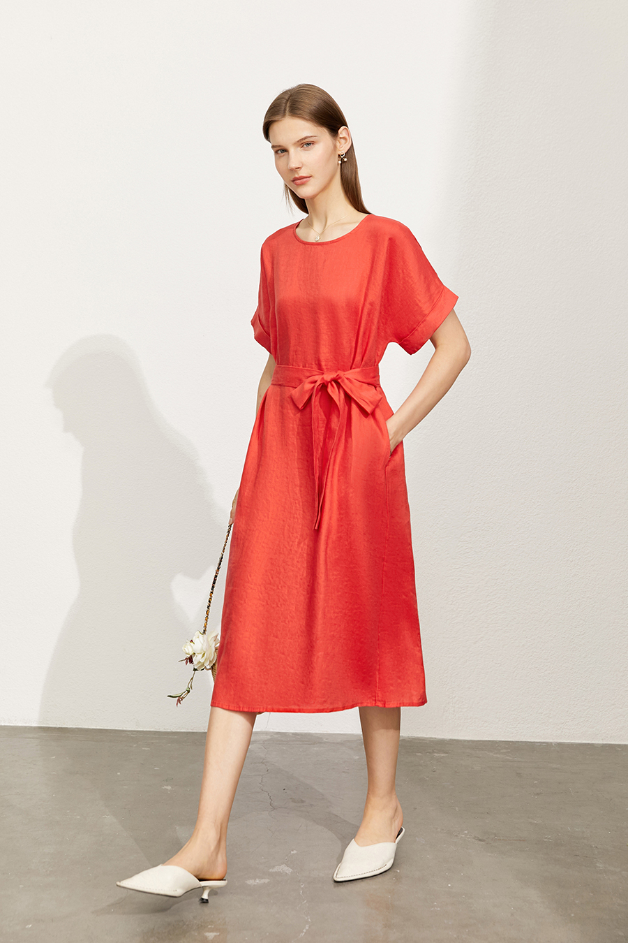 Belted Linen & Ramie Dress