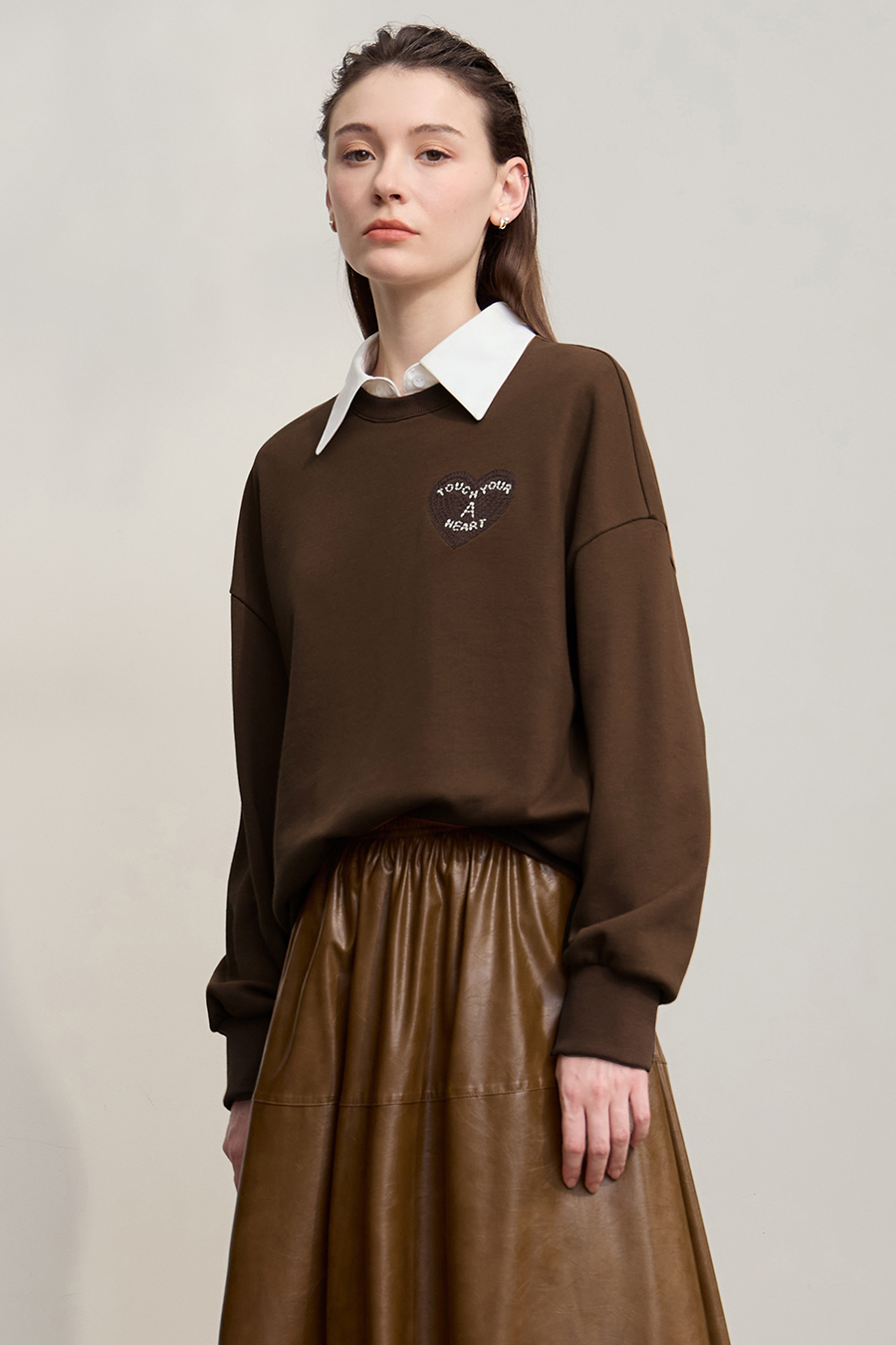 Letter & Heart Embroidered Sweatshirt