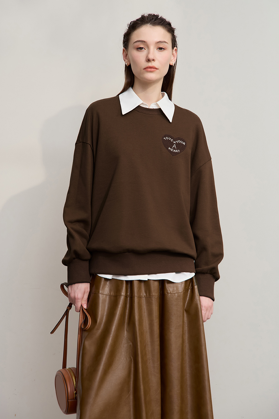 Letter & Heart Embroidered Sweatshirt