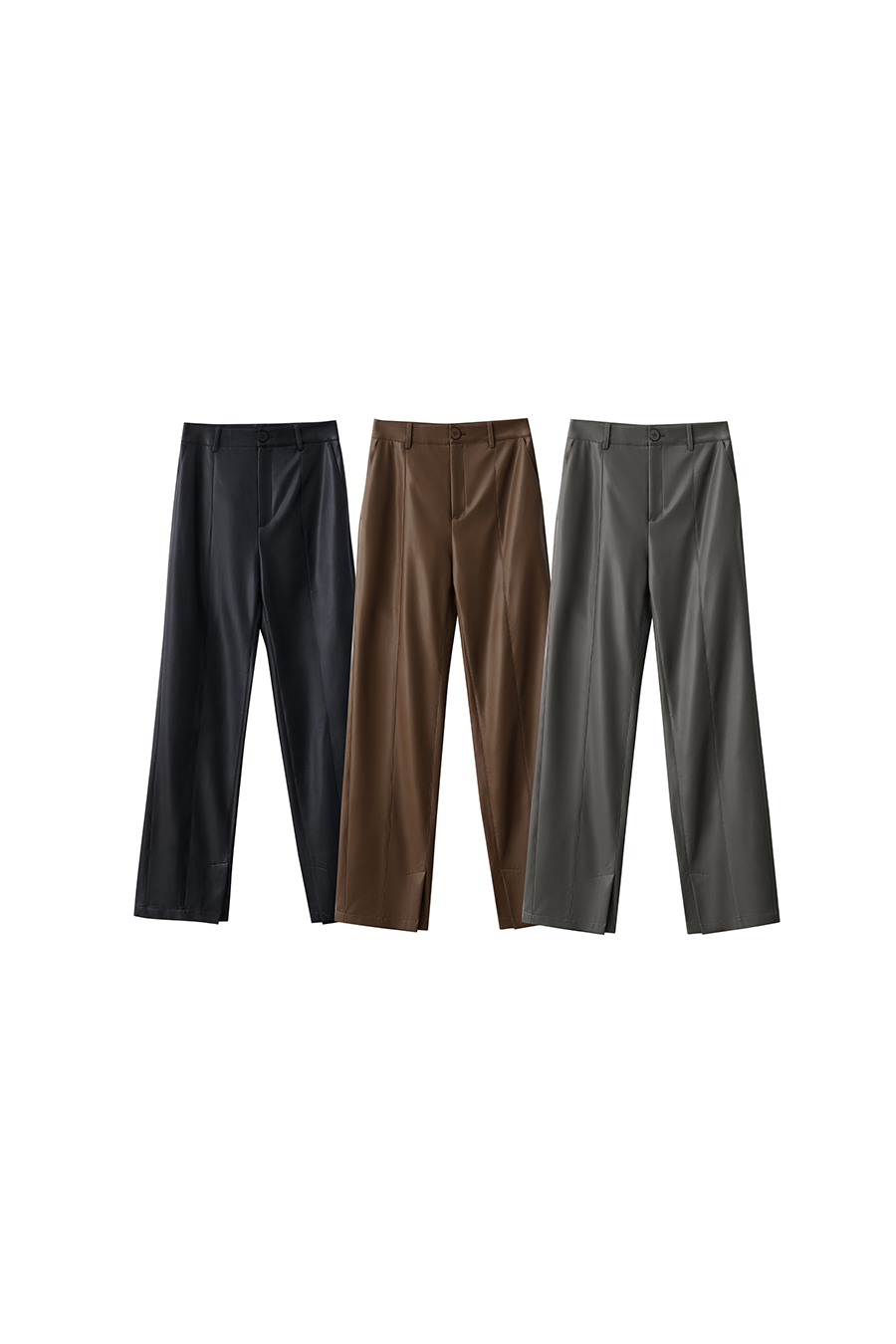 Eco - Leather Casual Long Pants|AMII-AMII.com