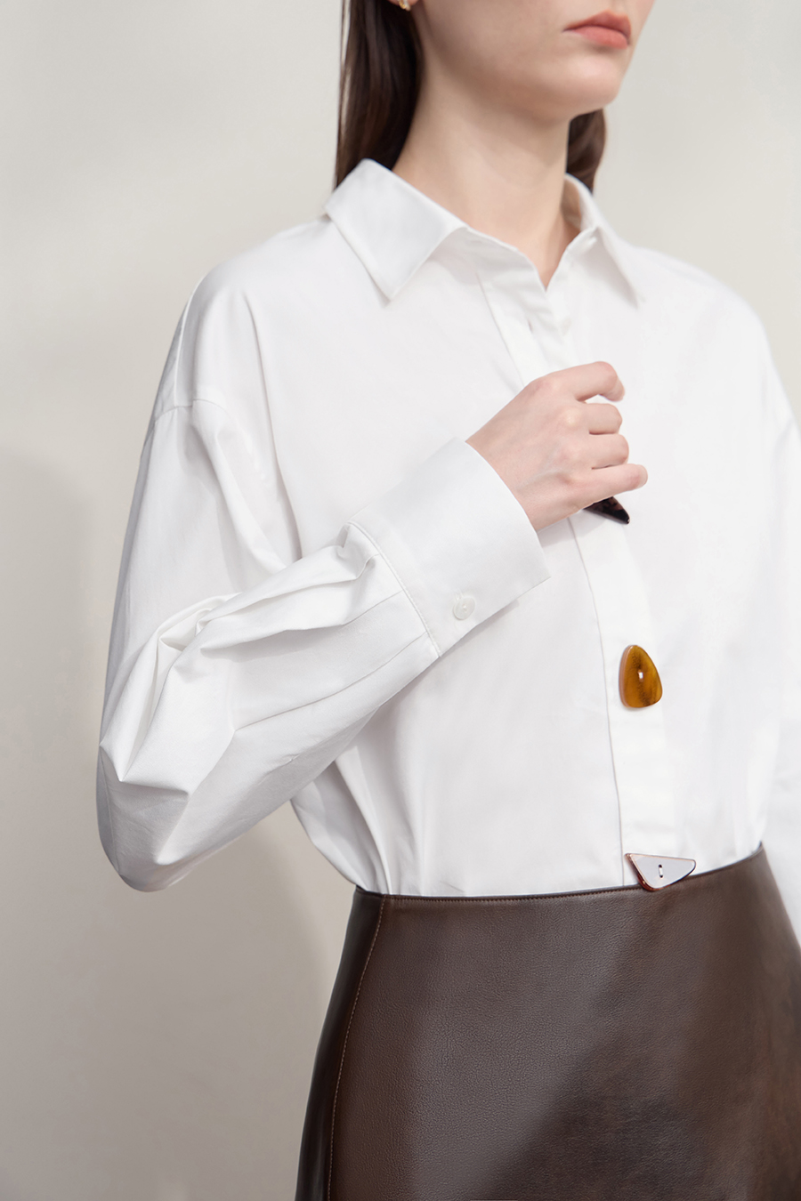 Mid - Length All - Cotton Loose Shirt|AMII-AMII.com