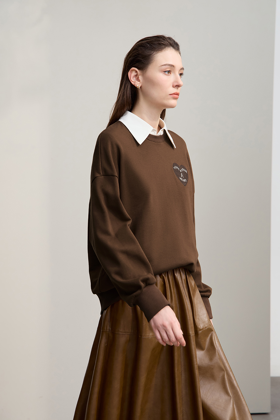 Letter & Heart Embroidered Sweatshirt