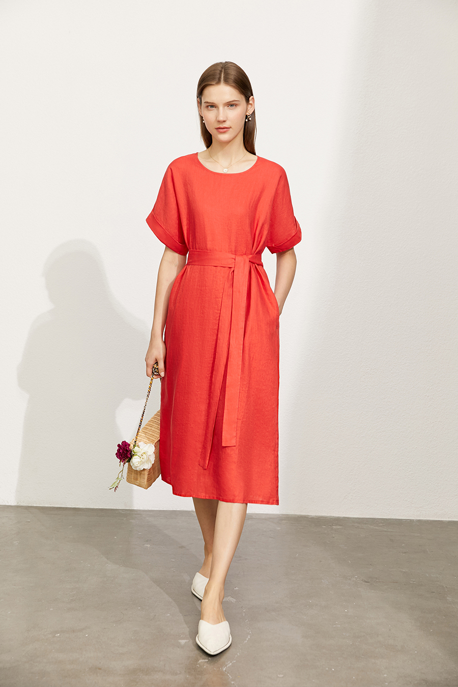 Belted Linen & Ramie Dress