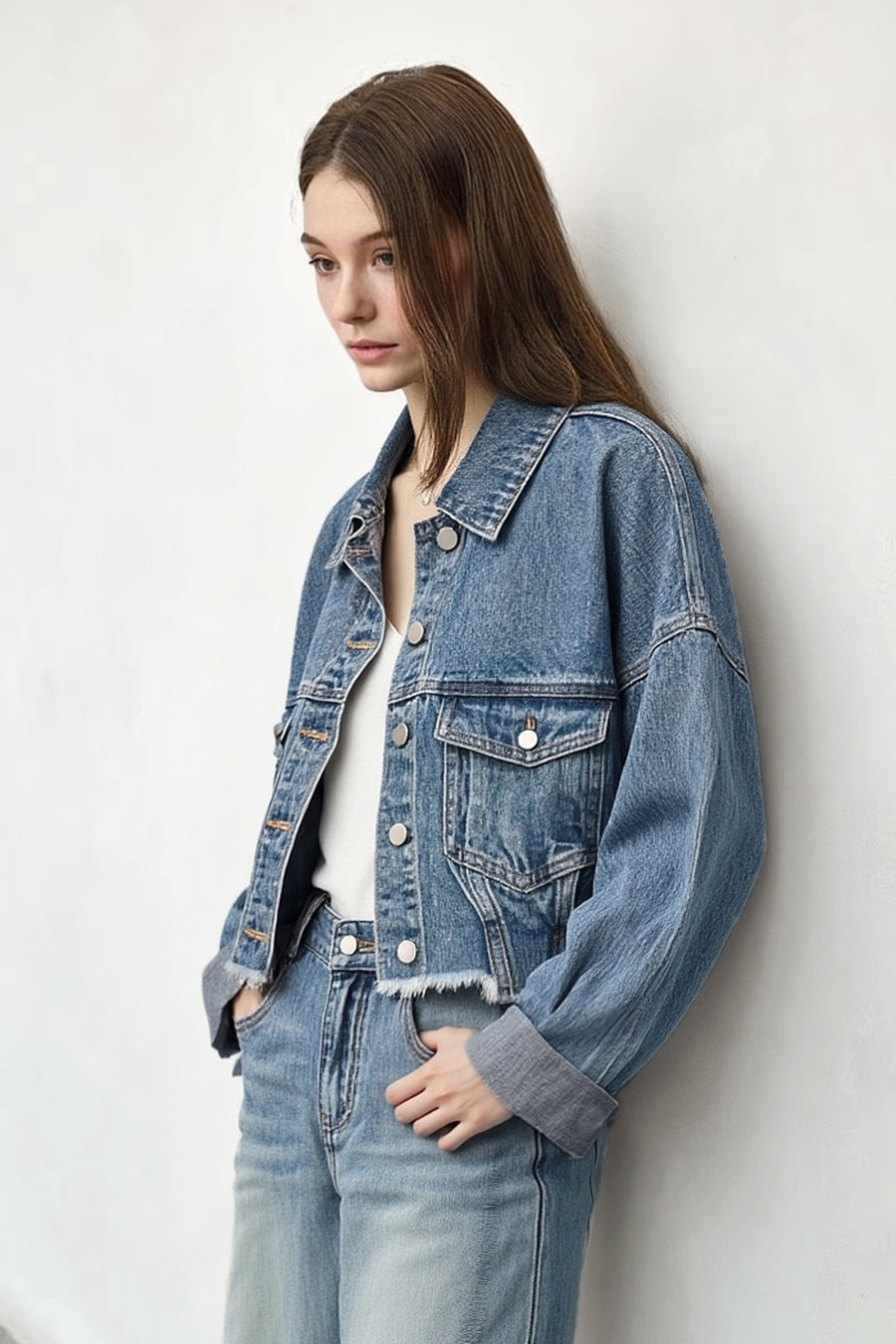 Frayed Cropped Denim Jacket