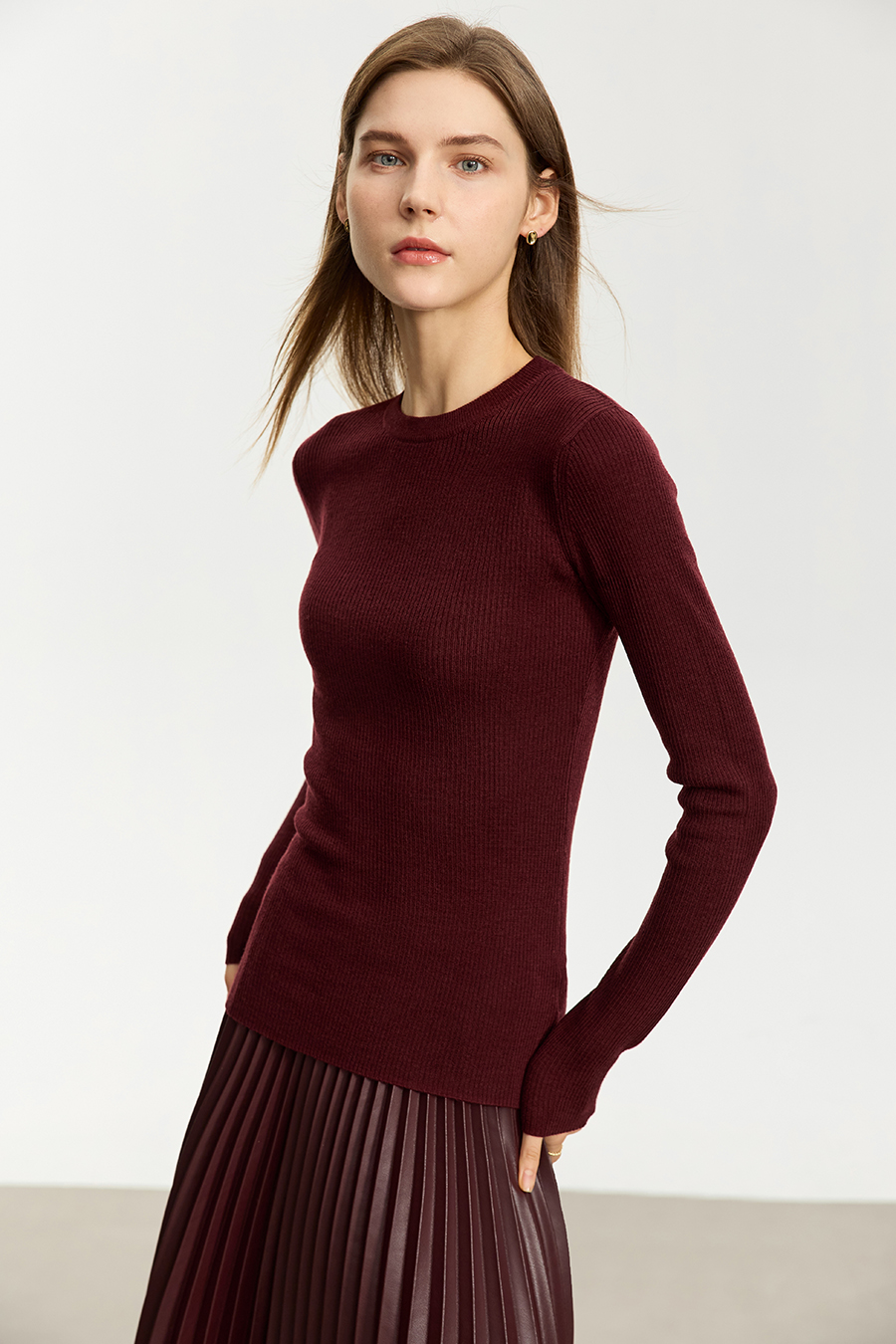 Slim Small Crew Neck Wool Sweater|AMII-AMII.com