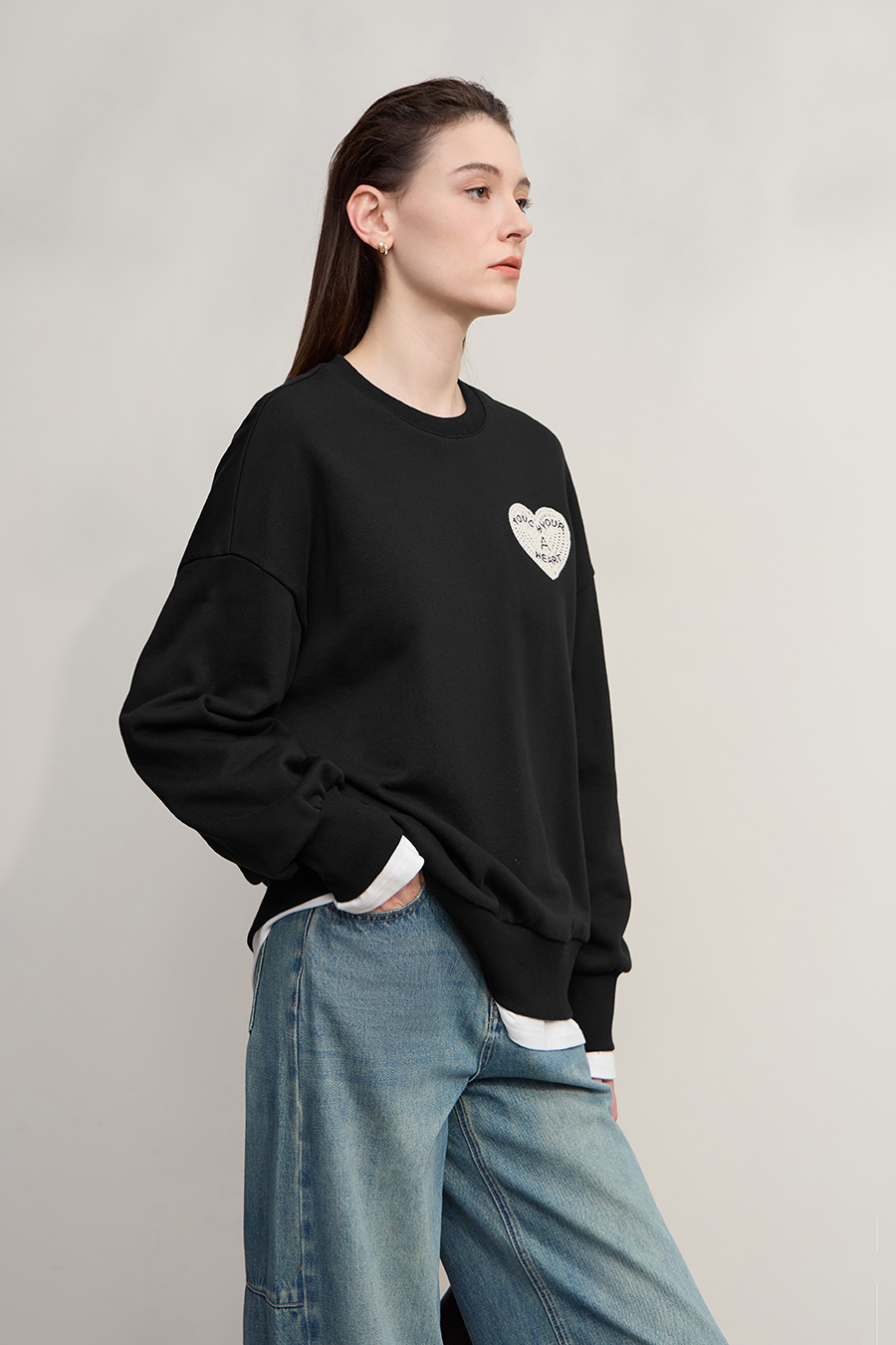 Letter & Heart Embroidered Sweatshirt
