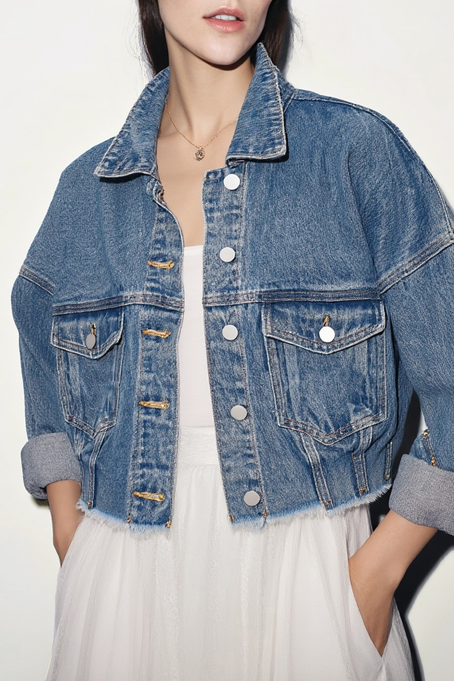 Frayed Cropped Denim Jacket