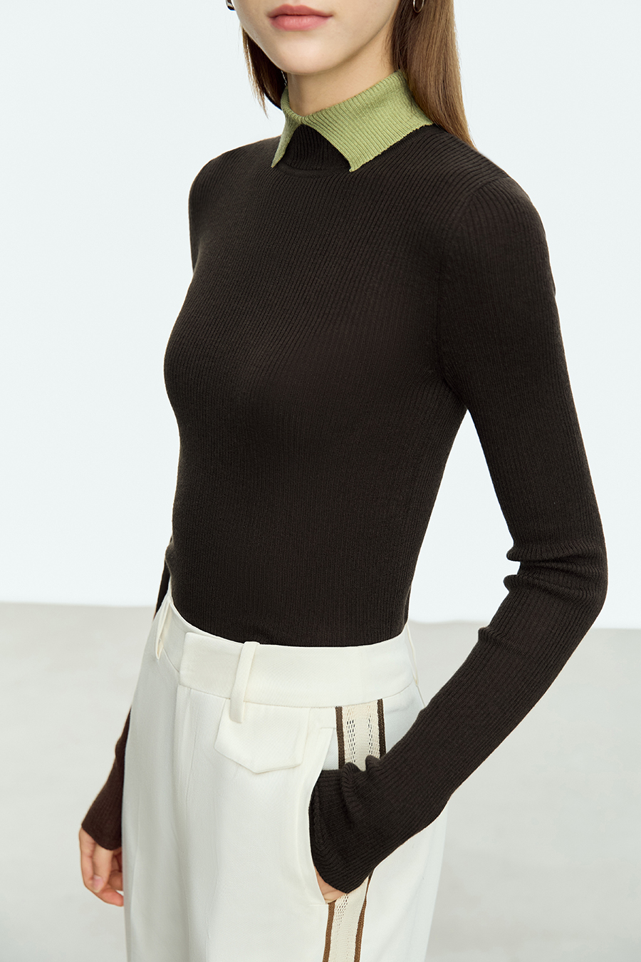 Color - block Lapel Slim Sweater|AMII-AMII.com