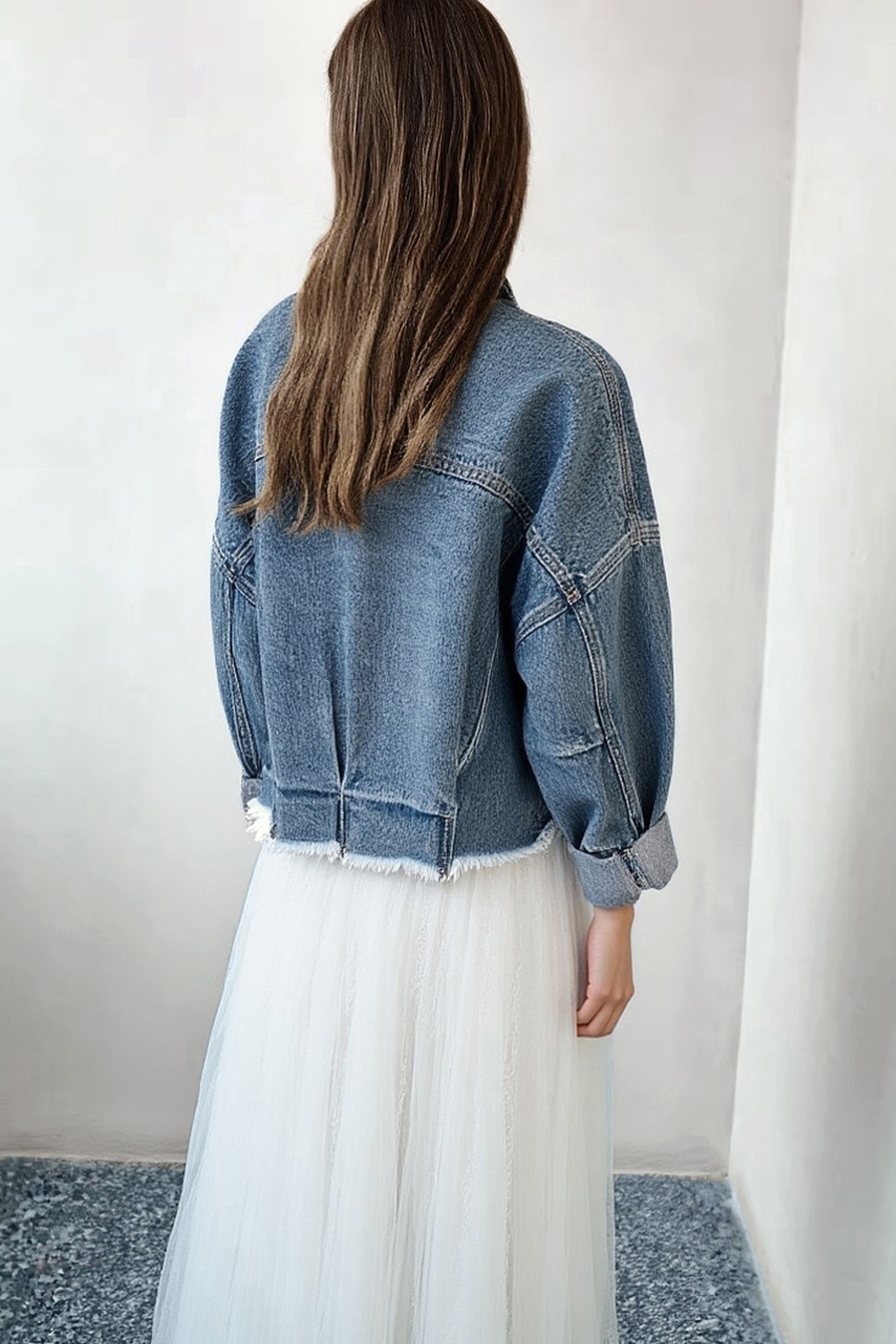 Frayed Cropped Denim Jacket