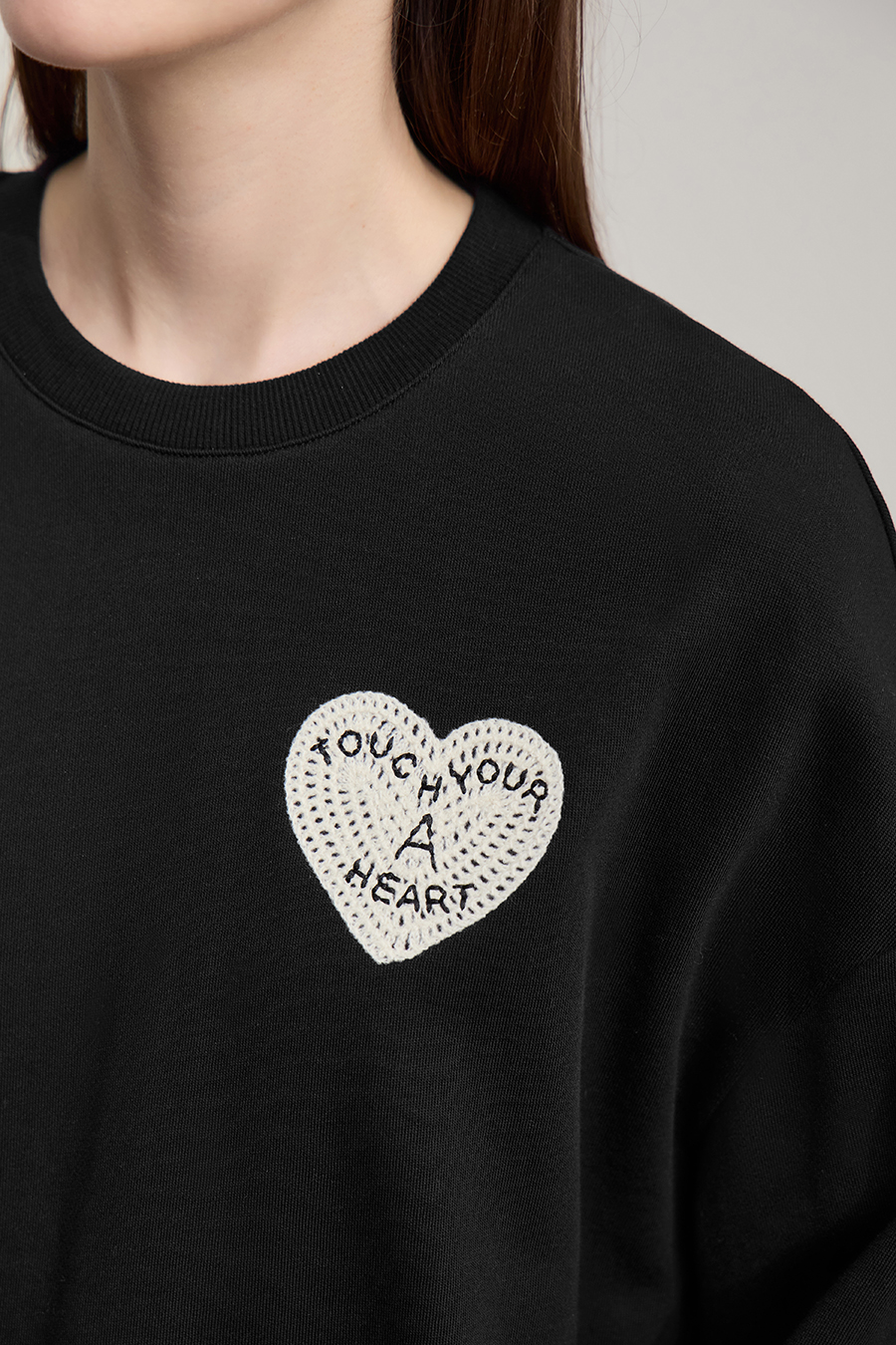Letter & Heart Embroidered Sweatshirt