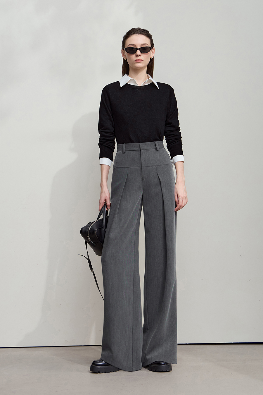 Wide Leg Pleated Casual Pants