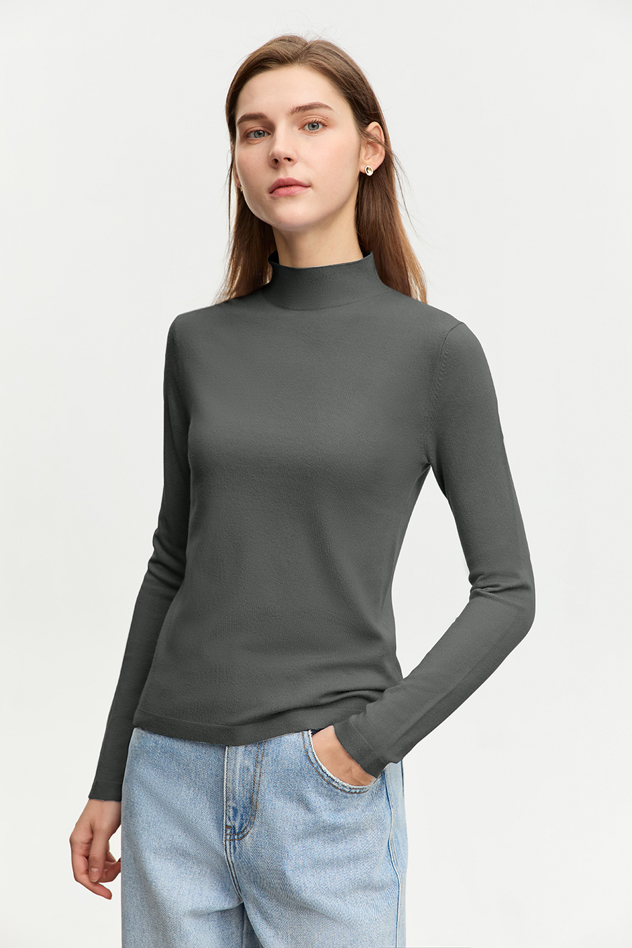 Mock Neck Slim Sweater|AMII-AMII.com
