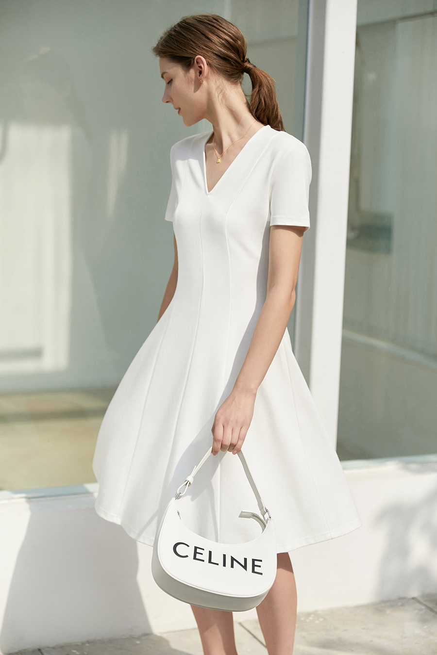 Paneled Slim Fit V-Neck Dress|AMII-AMII.com