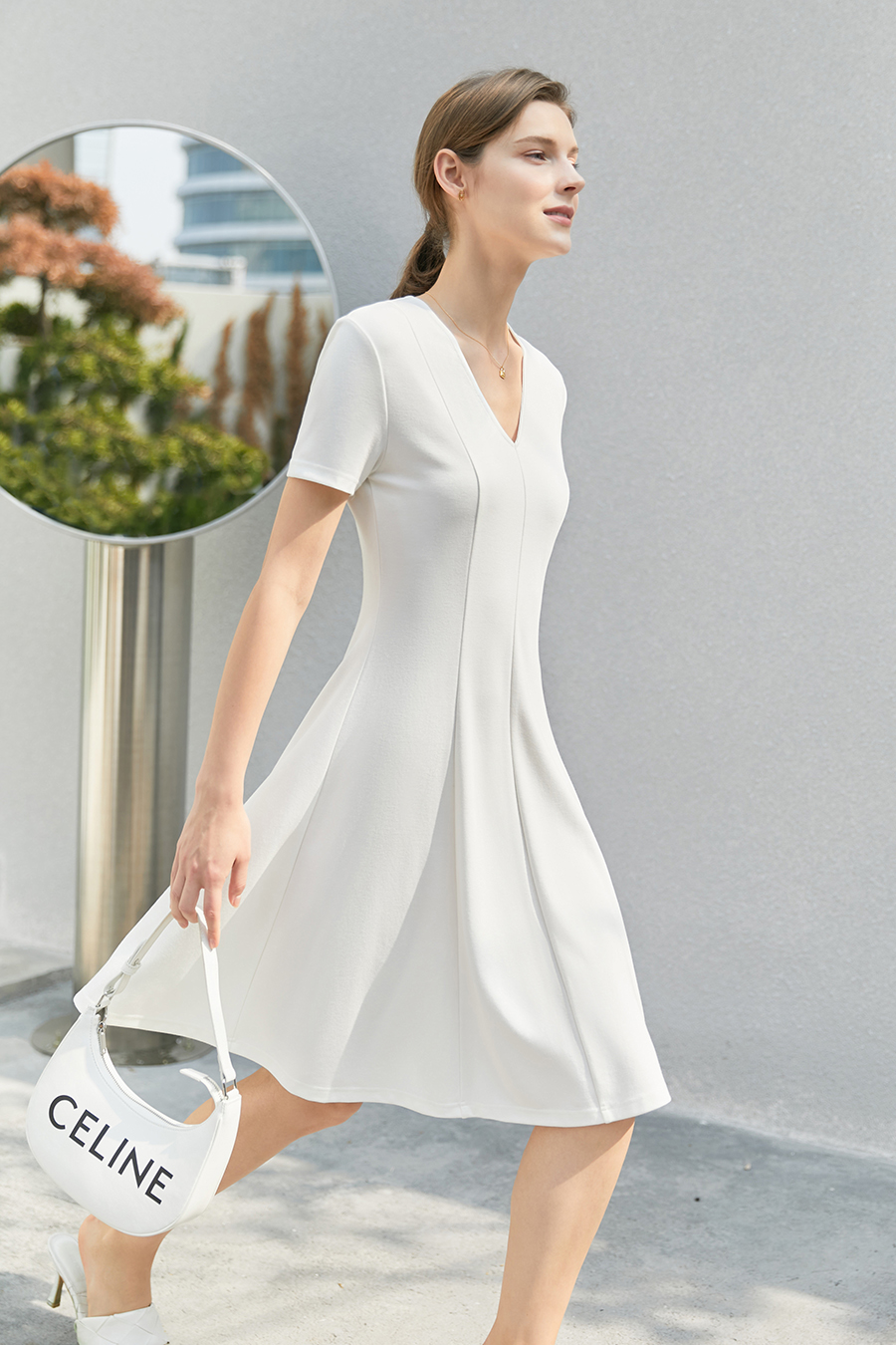 Paneled Slim Fit V-Neck Dress|AMII-AMII.com