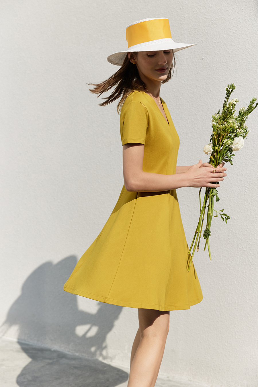 Paneled Slim Fit V-Neck Dress|AMII-AMII.com