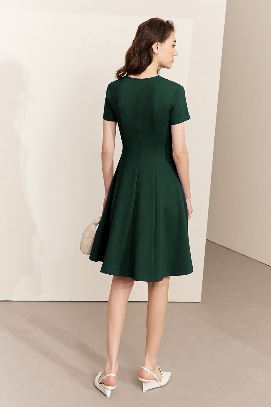 Paneled Slim Fit V-Neck Dress|AMII-AMII.com