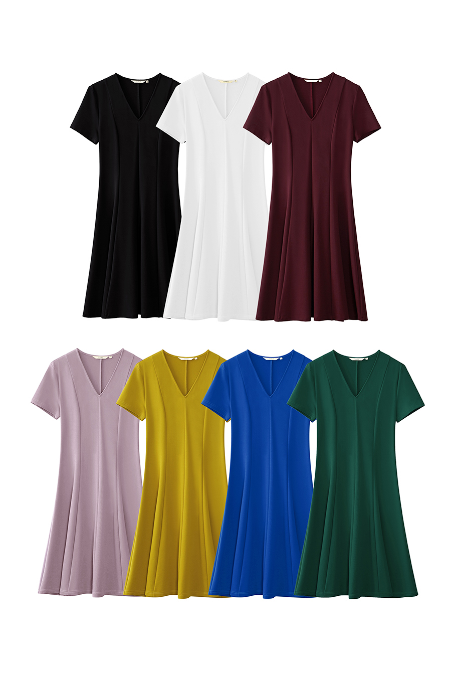 Paneled Slim Fit V-Neck Dress|AMII-AMII.com